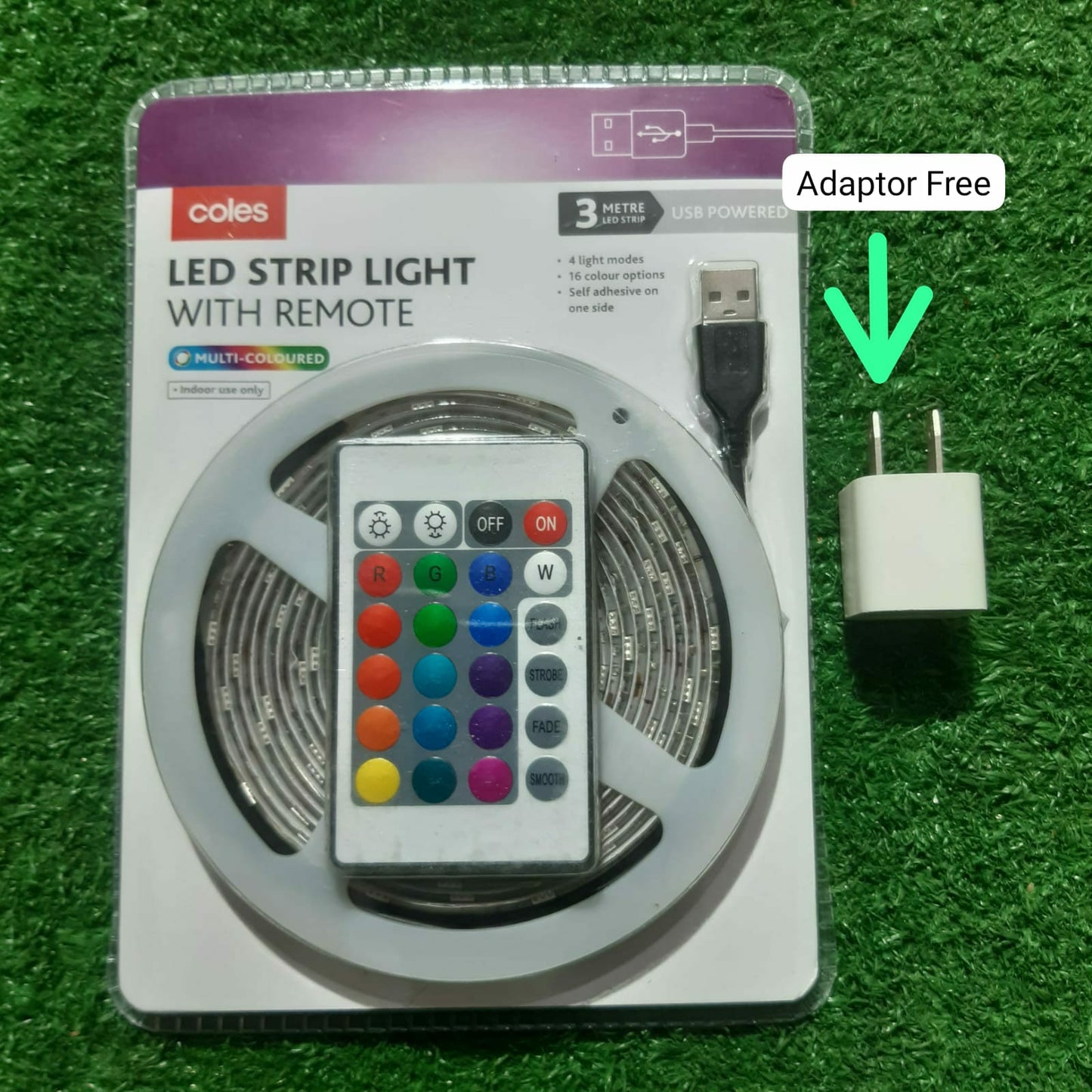 Coles Led Strip Light With Remote | Multi Coloured + Adaptor